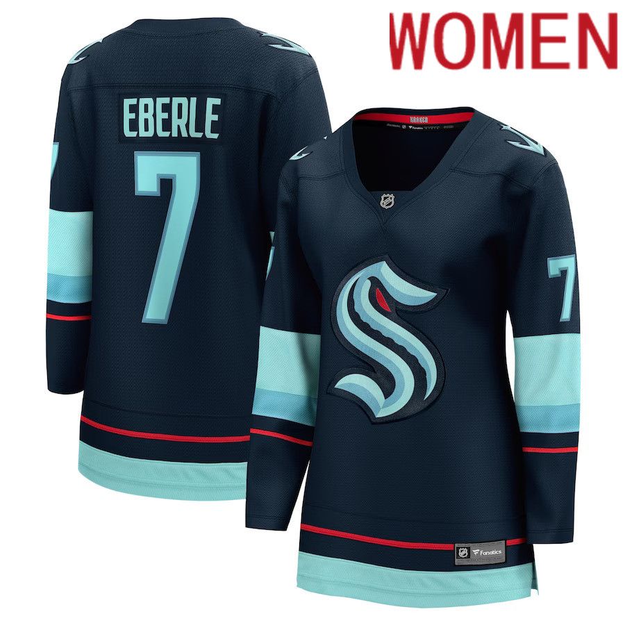 Women Seattle Kraken #7 Jordan Eberle Fanatics Branded Navy Home Breakaway Player NHL Jersey